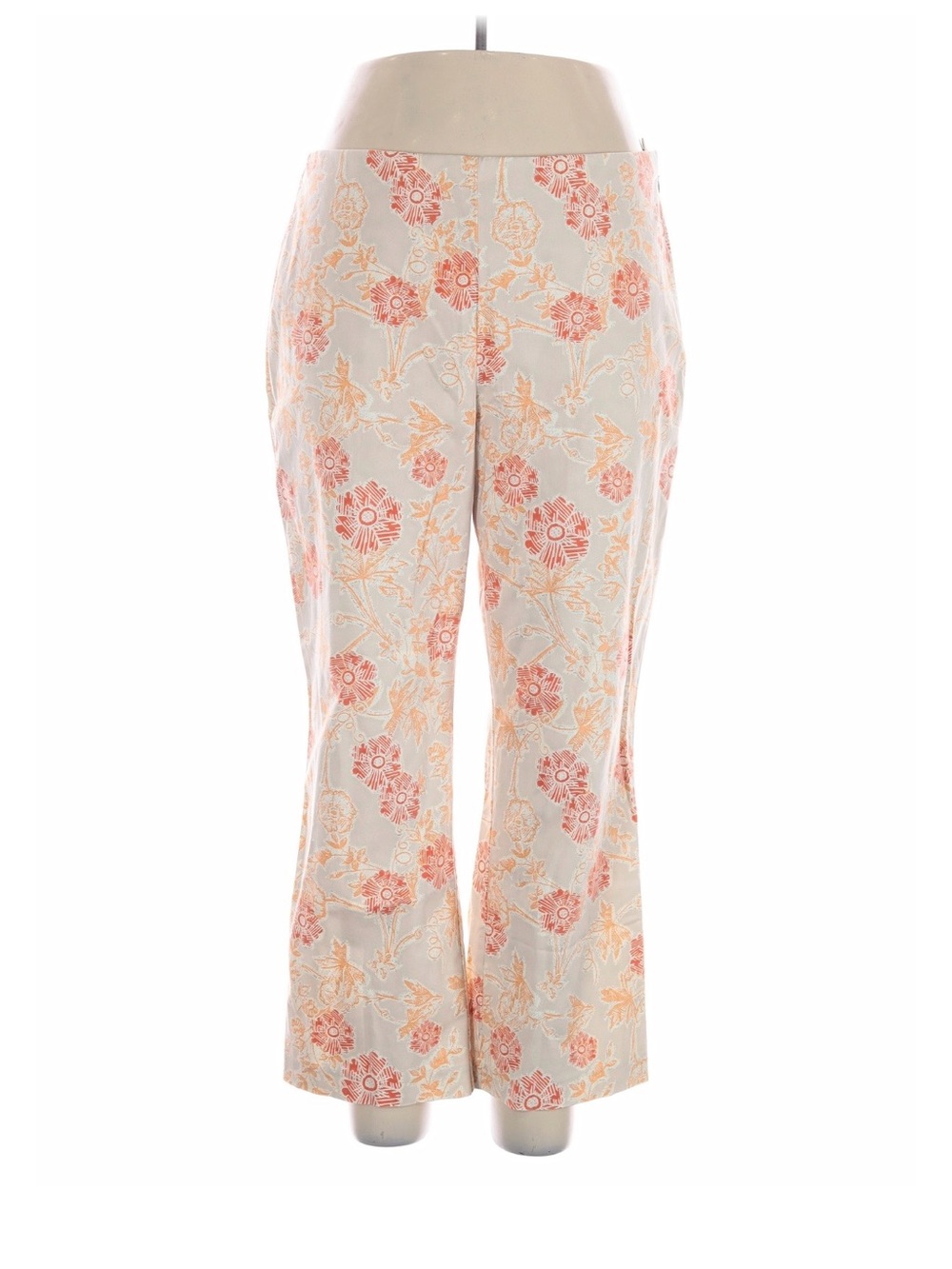 Sigrid Olsen Cream Pants with Coral & Peach Floral Print